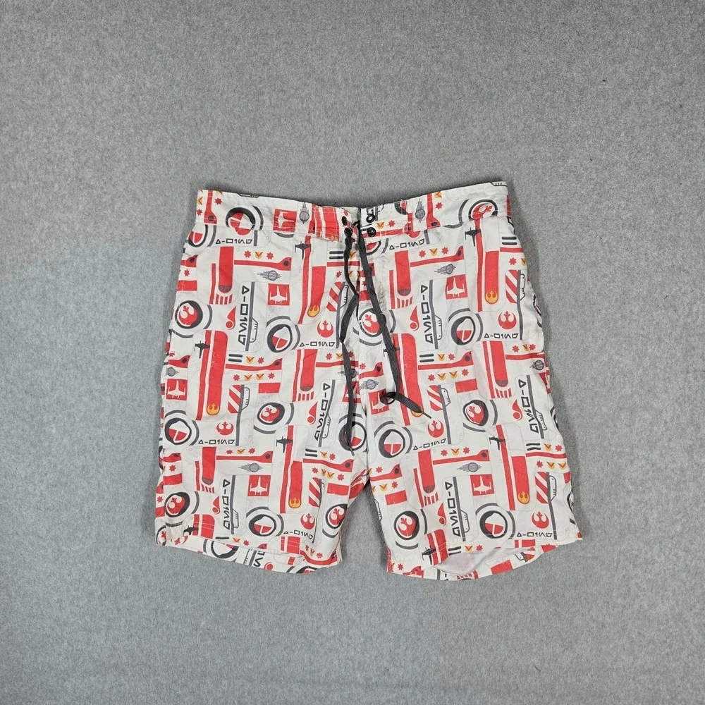 Star Wars Men Swimwear 2XL White Swim Trunks Graphic Logo